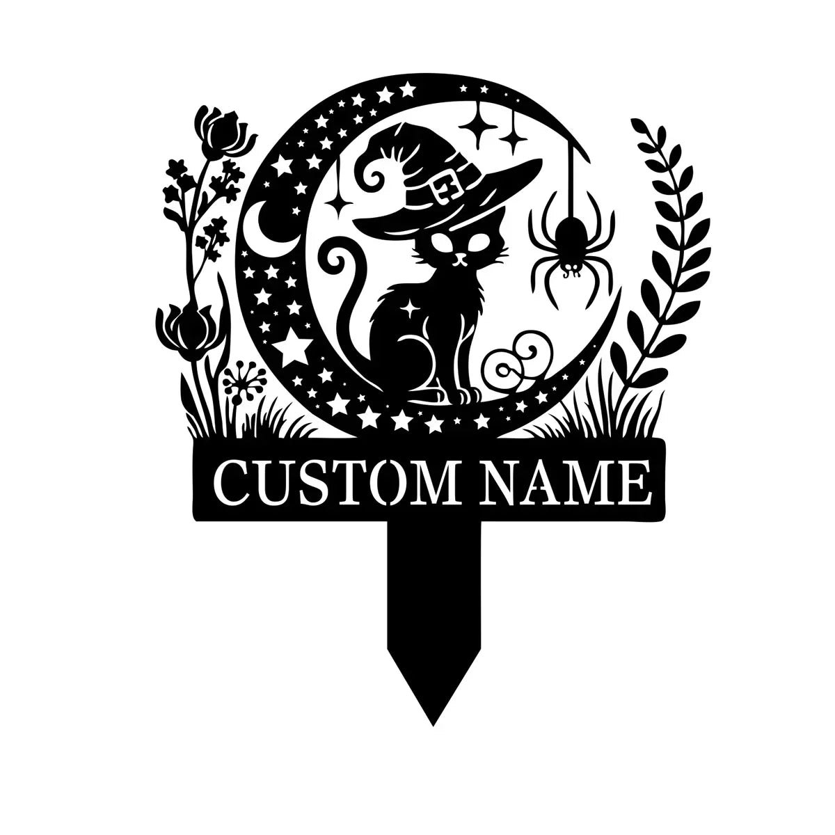 Custom Witch Cat Garden Stake Featuring Luminous Eyes - A Must - Have Black Cat Yard Stake for Halloween Yard Decoration.