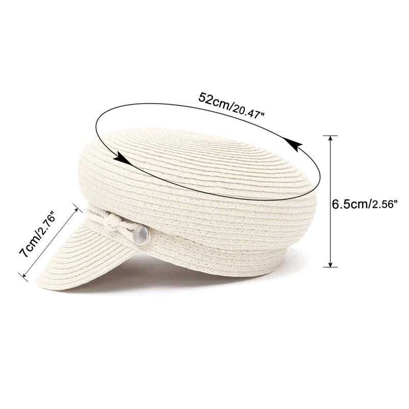 GEMVIE 2024 Fashion Military Hats Outdoor Spring Summer Ring Top Kid Hat Sun Protection Beach Flat Top Straw Hats