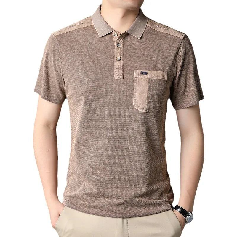 Men's Short Sleeve T-shirt Blouses Summer Thin Casual Poloturn-down Collar Tees Pockets Fashion Patchwork Vintage Tops mon