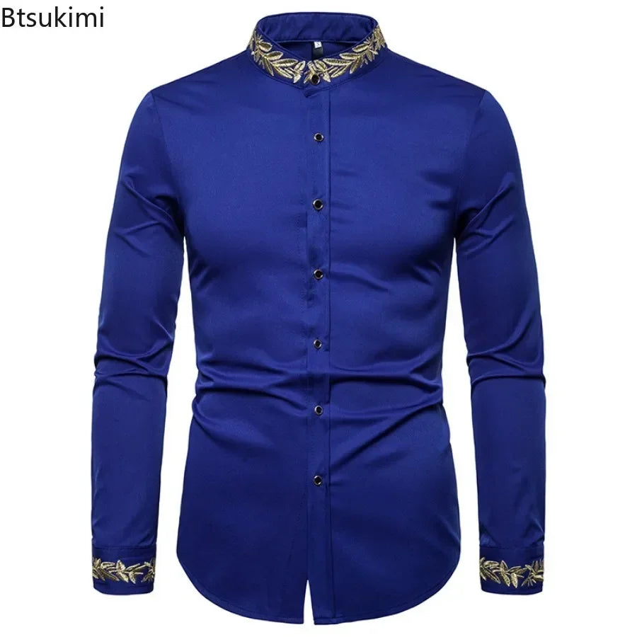 Men's Summer Casual Long Sleeve Shirts Slim Fit Turn Down Collar Shirts Formal Office Business Shirts for Men Tops Big Size mon