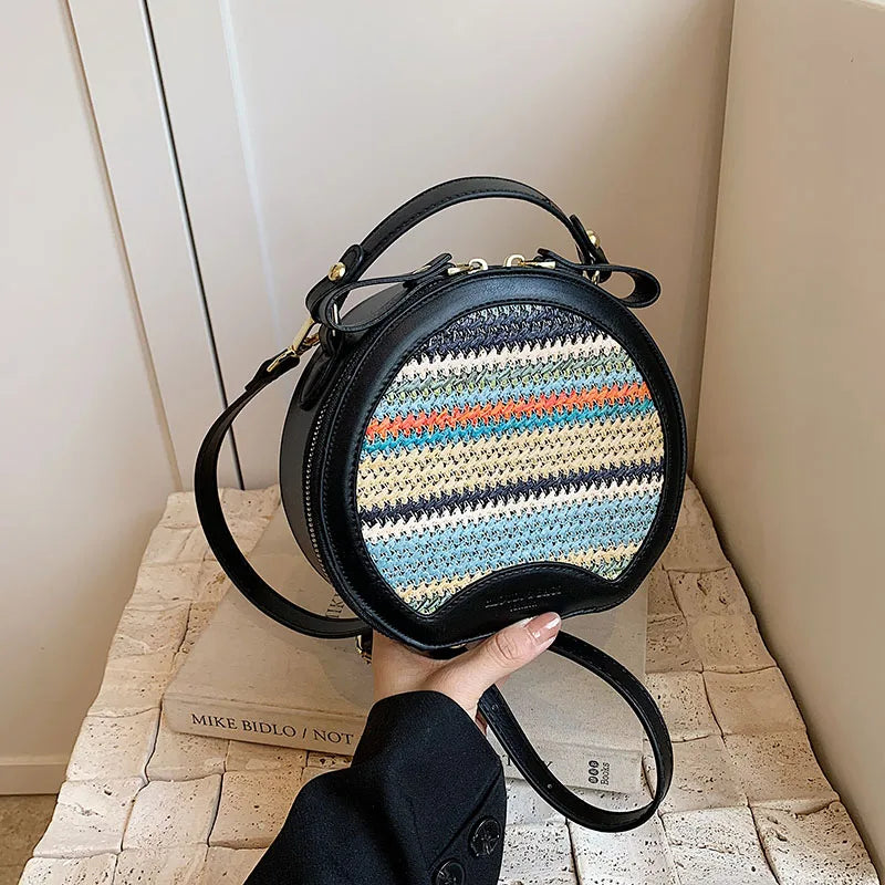 LEFTSIDE Small Striped Round Straw Bags for Women 2024 Y2k Summer Shoulder Bags Handbags and Purses Weave Beach Crossbody Bag