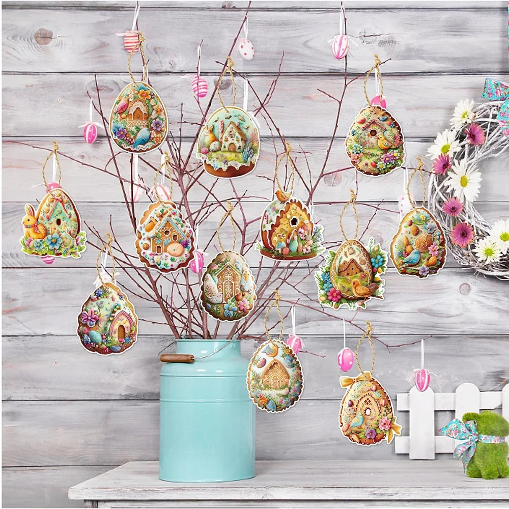 12pcs Door Hanging Easter Egg Easter Egg Pendant Set for Festive Decorations Home Atmosphere Props Fine Workmanship Reusable