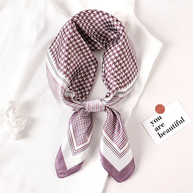 Luxury Brand 2023 Silk Square Scarf Women Cat Neck Hair Tie Band Beach Hijab Kerchief Head Headbands Bandana Female Foulard 70cm