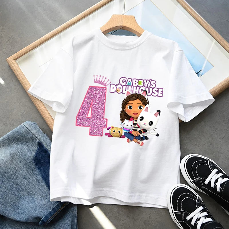 Gabby Dollhouse Kinder Baumwoll-T-Shirt Anime Cartoon Zahlen Bedruckt Pullover Jungen Mädchen Sommer Lockeres Oberteil Freizeitkleidung Geschenke Neu