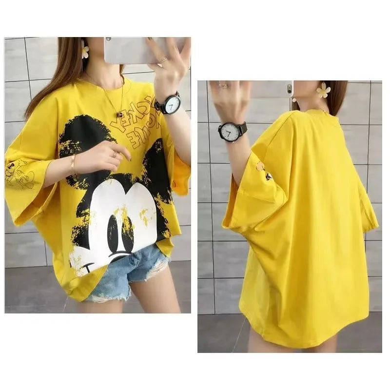 Summer Fashion Adult Short Sleeve T Shirts Cartoon Mickey Mouse Print Women Clothes Girl Top Lady Tshirts Student Tees Outwear