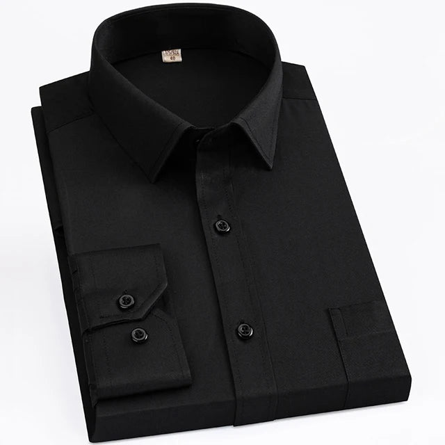 Men's Classic Standard-fit Plaid/striped Social Office Dress Shirt Single Patch Pocket Long Sleeve Formal Business Basic Shirts