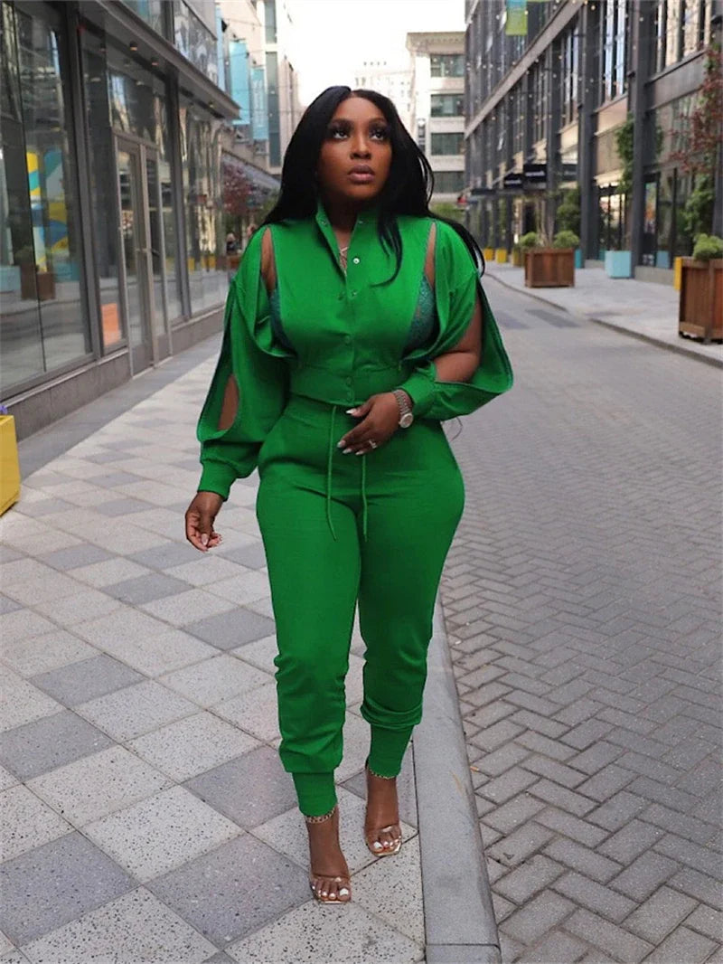 Streetwear 2 Piece Sets Women Outfit Spring Clothes 2025 Women Zip Up Hollow Out Jacket Top and Pant Sets Two Pieces Sweatsuits