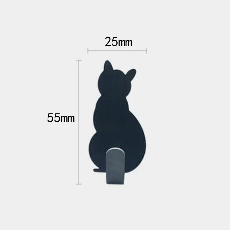 2Pcs Cat-shaped Metal Wall Door Hanger Hook Keys Holder Strong Stainless Steel Adhesive Hook Kitchen Bathroom Home Decor