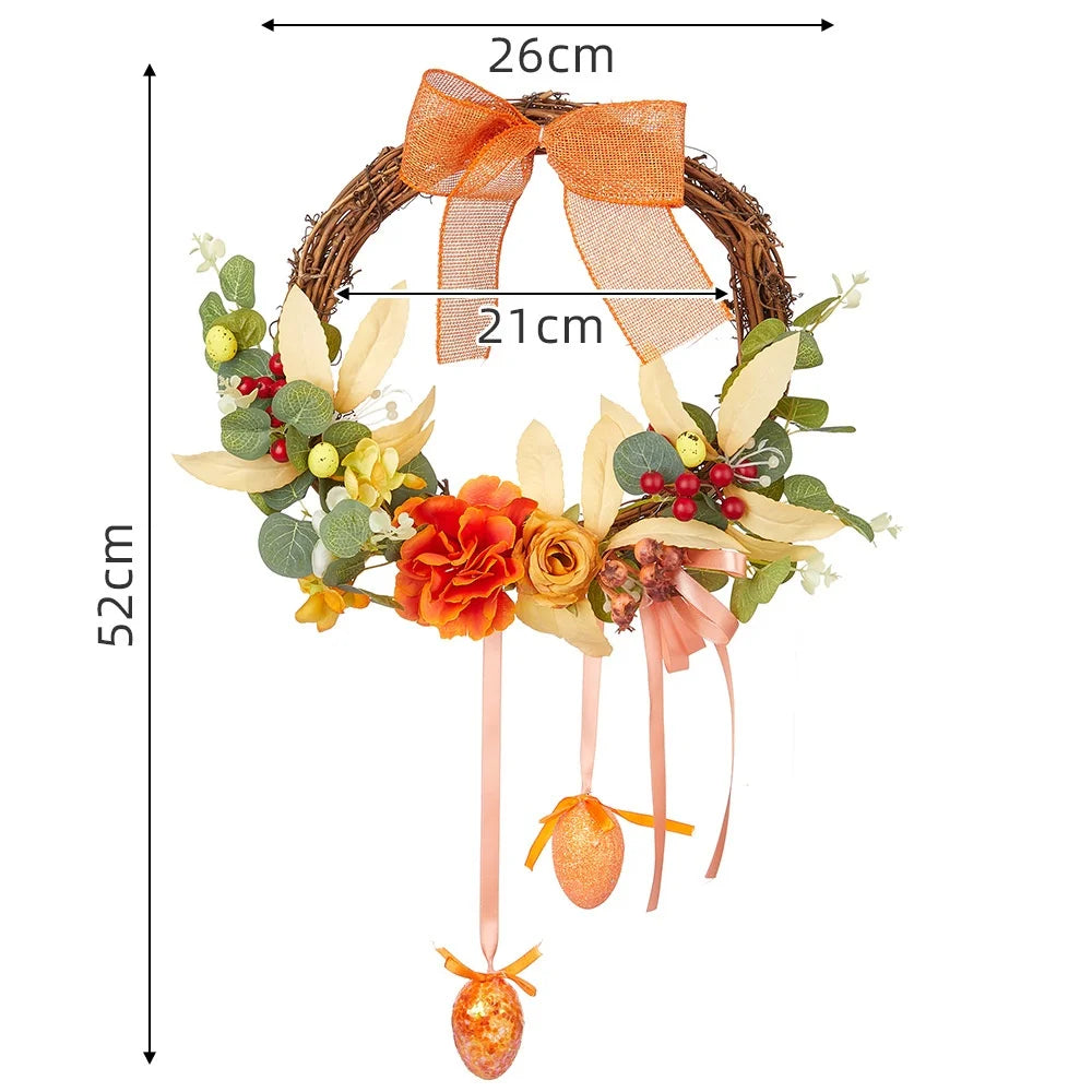 Easter Wreath Cartoon Rabbit Shape Outdoor Home Door Hanging Decoration Hand-Woven Simulated Wreath Ribbon Bow Decoration