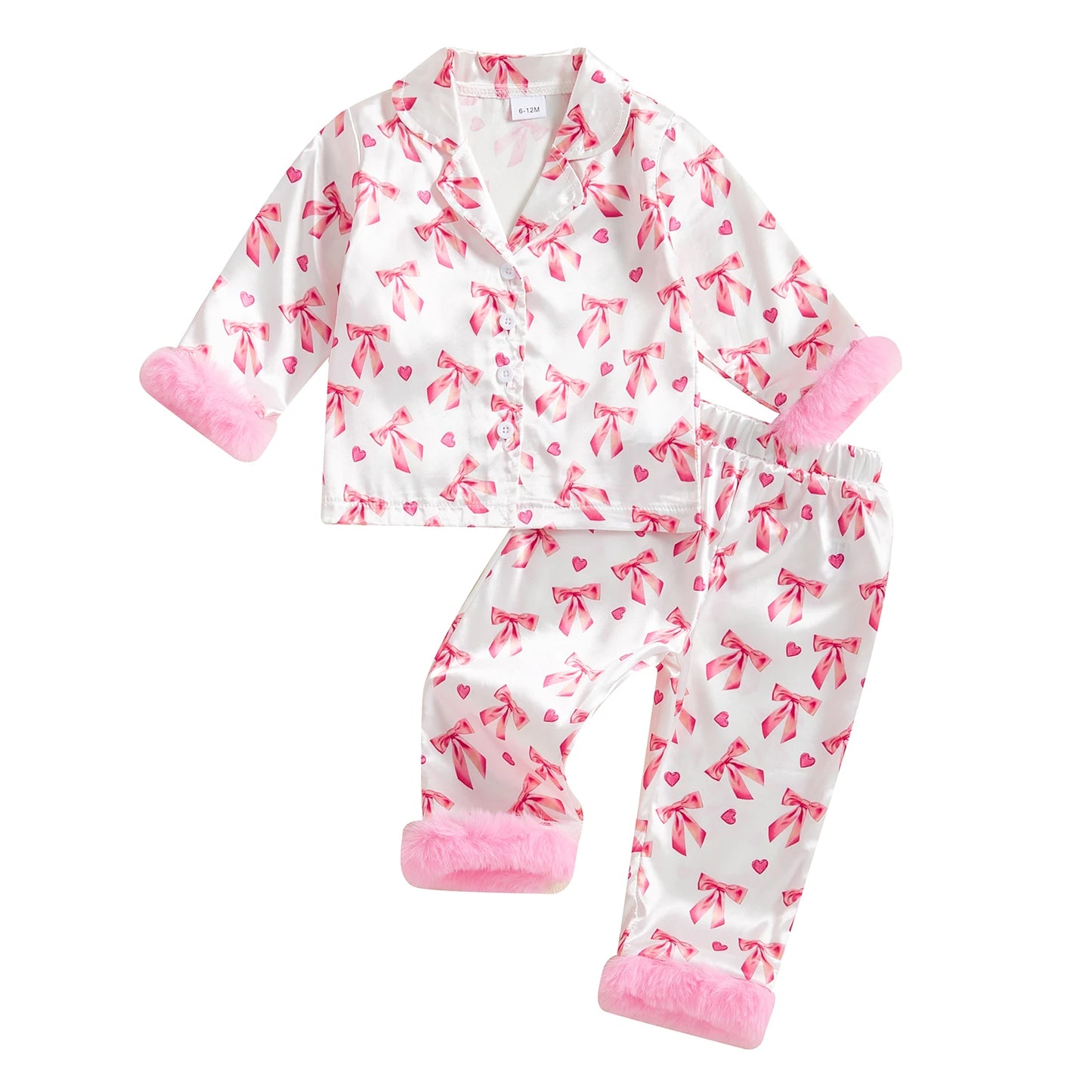 Valentine Pajamas Sets Toddler Baby Girl Bow Print Plush Laple Long Sleeve Tops with Pants Kids Girls Sleepwear Sets 2025 Spring