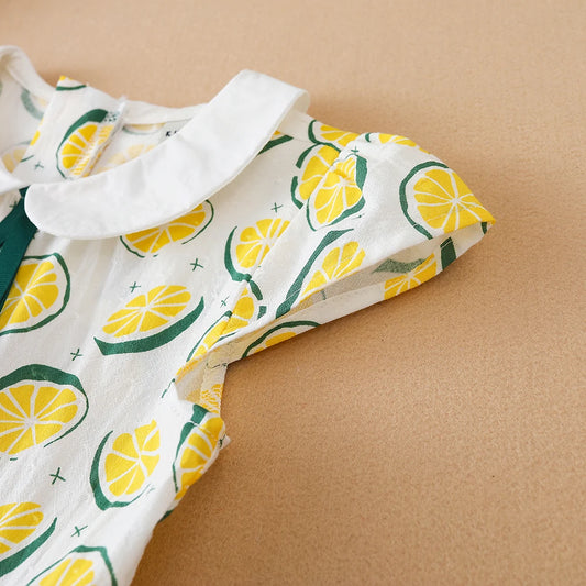 2024 جديد ملابس الأطفال فستان فتاة صغيرة بأكمام قصيرة فساتين مطبوعة لطيفة للأطفال برقبة دائرية ملابس قطنية صيفية فستان الأميرة