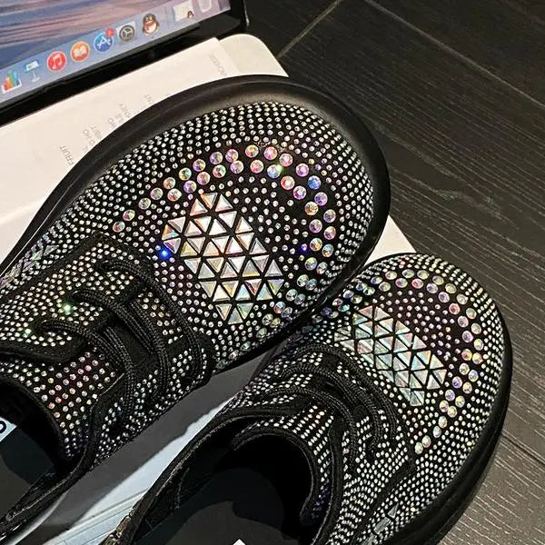 Womens Sneakers Shoes Tennis Female Platform Rhinestone Roses 2023 Trainers Sparkles Casual Fashion Thick Sole PU Crystal Leisur