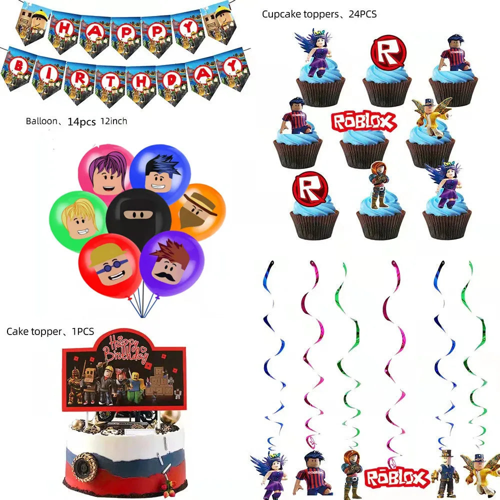 Roblox Birthday Party Decorations Supplie Roblox Game Celebration Party Balloons Disposable Tableware Cup Plate Baby Shower Toys