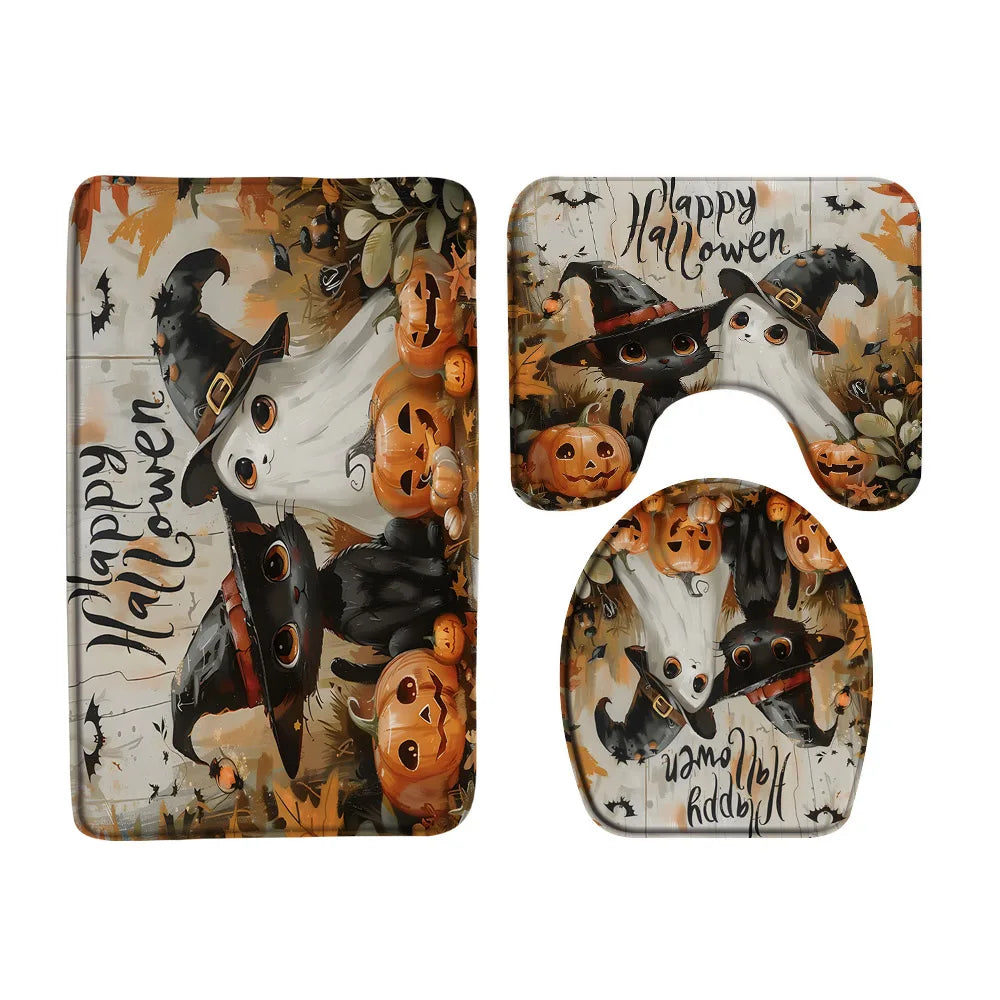 Funny Ghost Shower Curtain Set Halloween Skull Bat Flower Pumpkin Bath Screen Bathroom Mat Non Slip Rug Carpet Toilet Cover Home improvement decortion