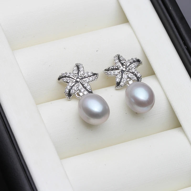 Real Natural Pearl Earrings For Women,925 Streling Sliver Freshwater Pearl Drop Earrings Pin Luxe Korea Earrings Jewelry Gift