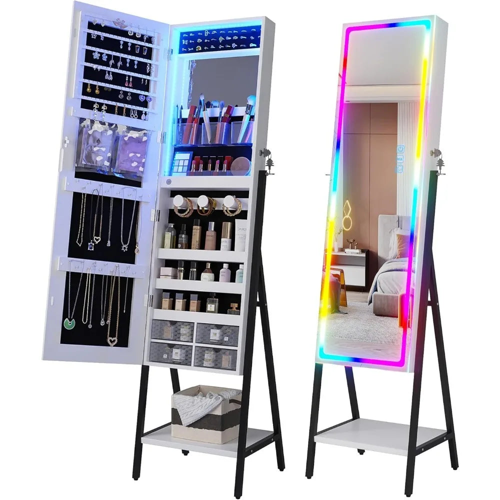RGB LED Full Length Mirror with Storage for Jewelry, Lockable. home improvement decoration
