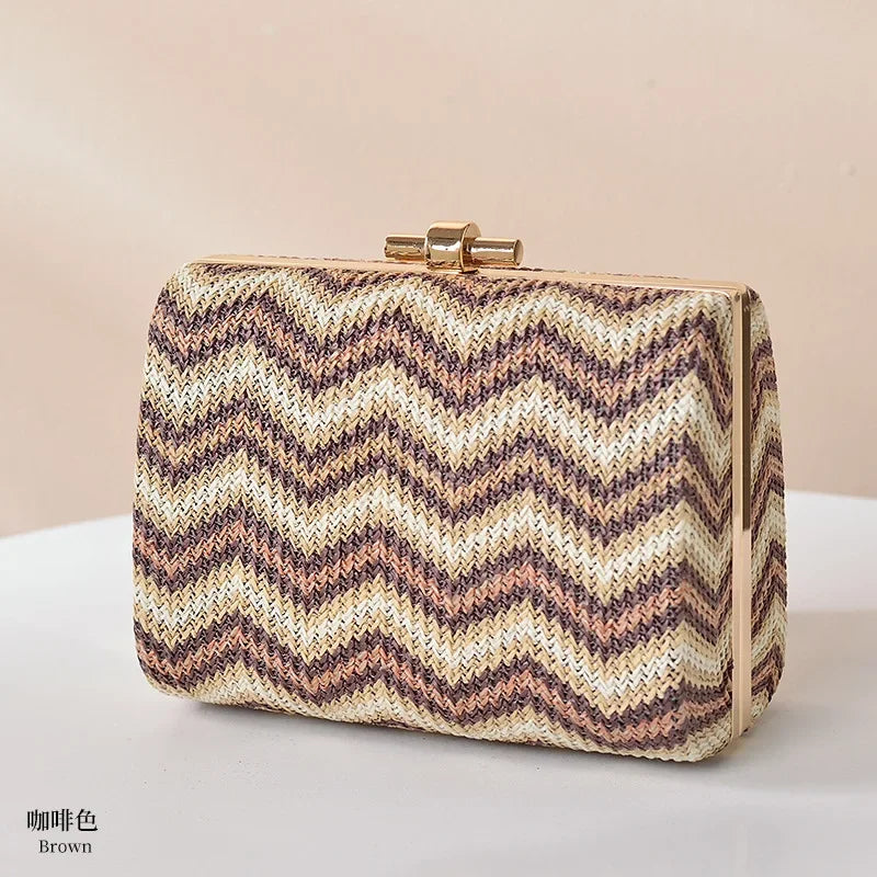 Summer Style Straw Bags for Women 2024 Boho Styke Stripe Clutches Woven Handbag Holiday Outdoor Wedding Purse Small Beach Bags