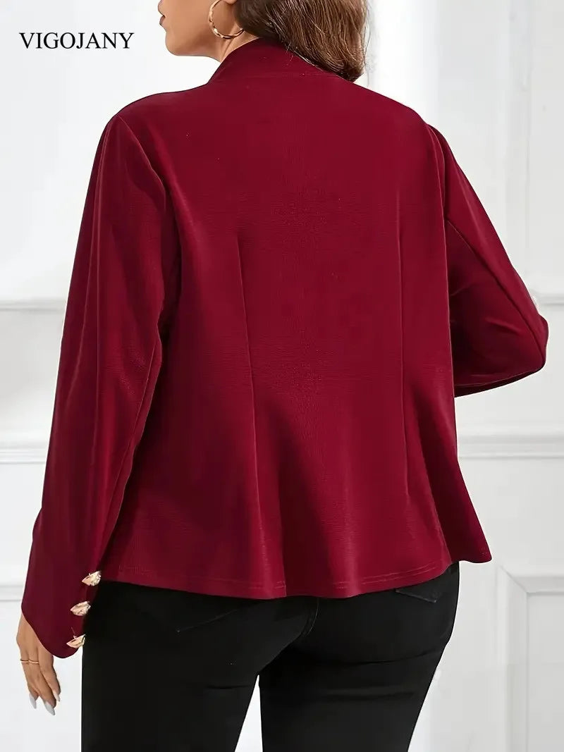 VigoJany 2025 Winter Red Plus Size Coat Women Casual Large Long Sleeve Jacket Outwear Ladies Autumn Chubby Zipper Curvy Clothes