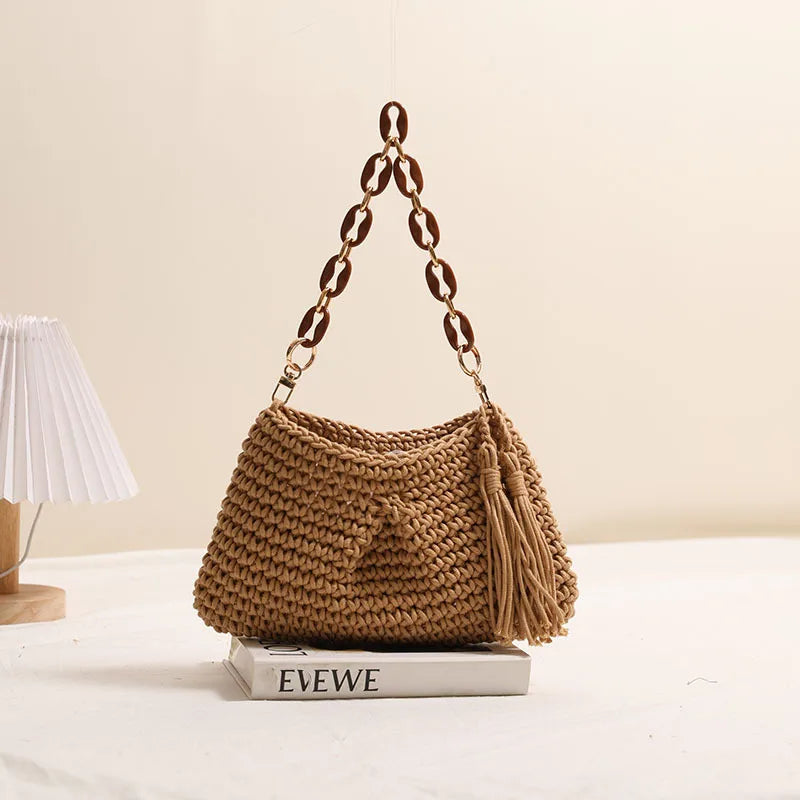 Straw Clutch Purse For Women Woven Beach Bag Summer Crochet Tote Handbag Purse Raffia Bag Casual Rattan Female Shoulder Bag