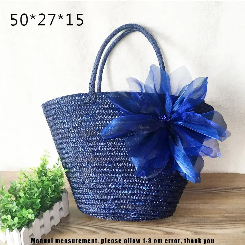 Fashion Rattan Women Handbags Wicker Woven Lady Shoulder Bags Summer Beach Straw Bag Large Capacity Tote Dot Big Baskets Purses
