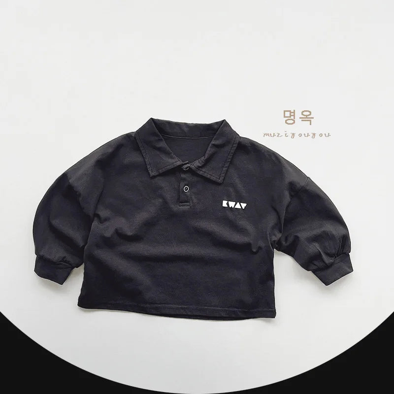 Spring Autumn Children Polo Shirts 1-8Y Boys Cotton Print Button Daily Long Sleeve Tops Korean Toddler Wear Kids Clothing New