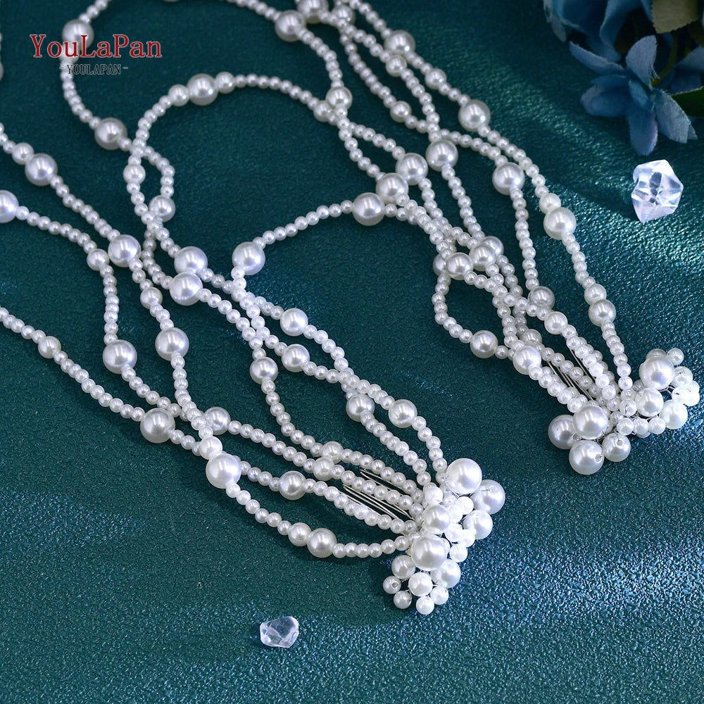 YouLaPan Elegant Fashion Wedding Tiara Long Pearl Tassel Bride Hair Comb Luxury Bridal Headband Women Hair Accessories HP752