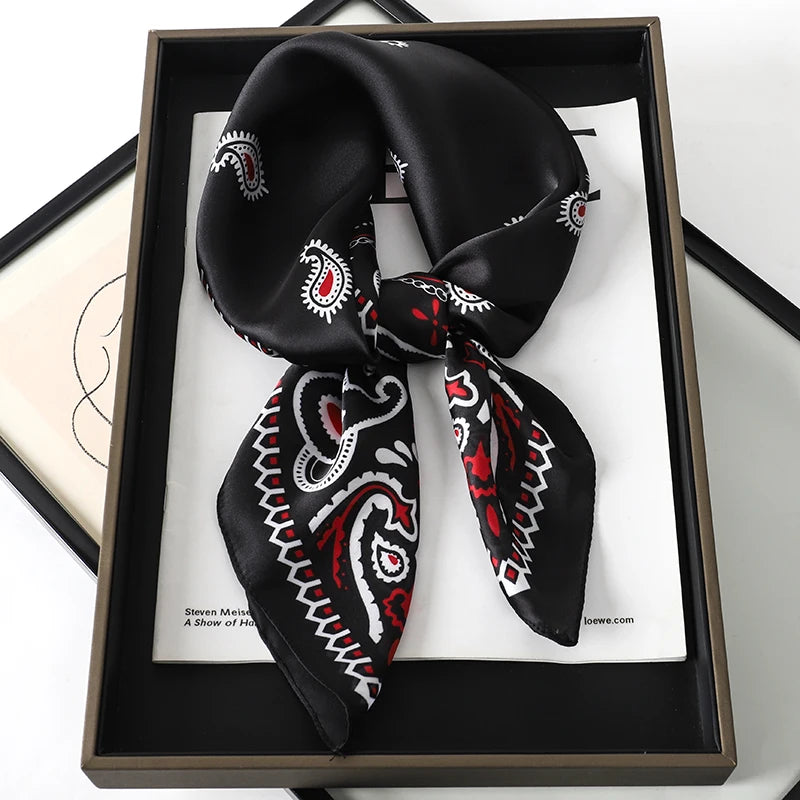 Luxury Brand 2023 Silk Square Scarf Women Cat Neck Hair Tie Band Beach Hijab Kerchief Head Headbands Bandana Female Foulard 70cm