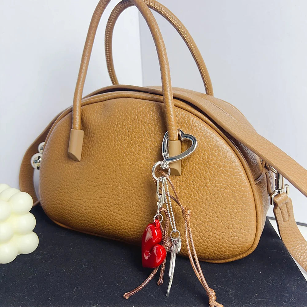 New Fashion Red Love Y2k Keychain Korean Charm Bag Pendant Handmade Beaded Bownot Keyring Vintage Red Metal Hanging Accessories