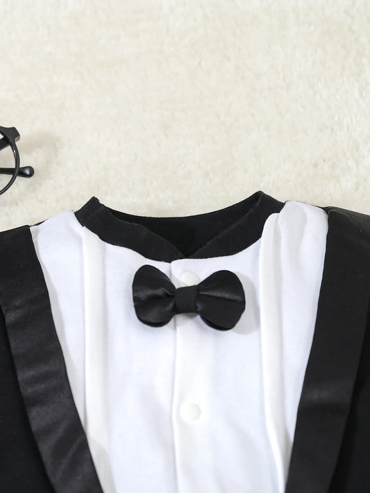 Herbst Säuglingsbaby-Strampler aus Baumwolle Gentleman-Füßling Prinzenkostüm Säuglingsoveralls Jungen formelle Kleidung für 0-12 Monate