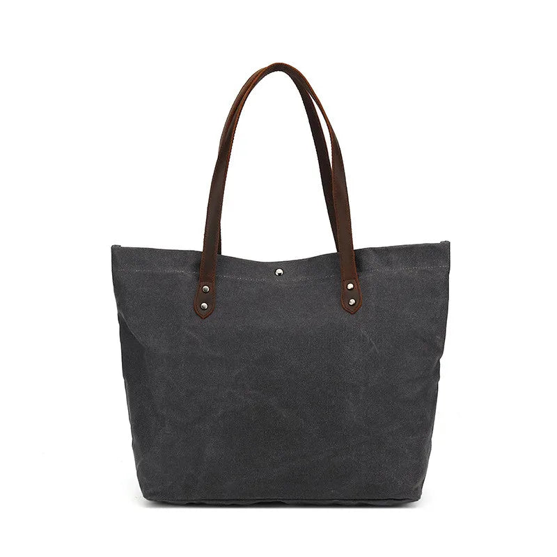 Casual Oil Wax Canvas With Genuine Leather Women's Handbag Waterproof Tote Bag Shoulder Messenger Shopping Bag Storage Bags