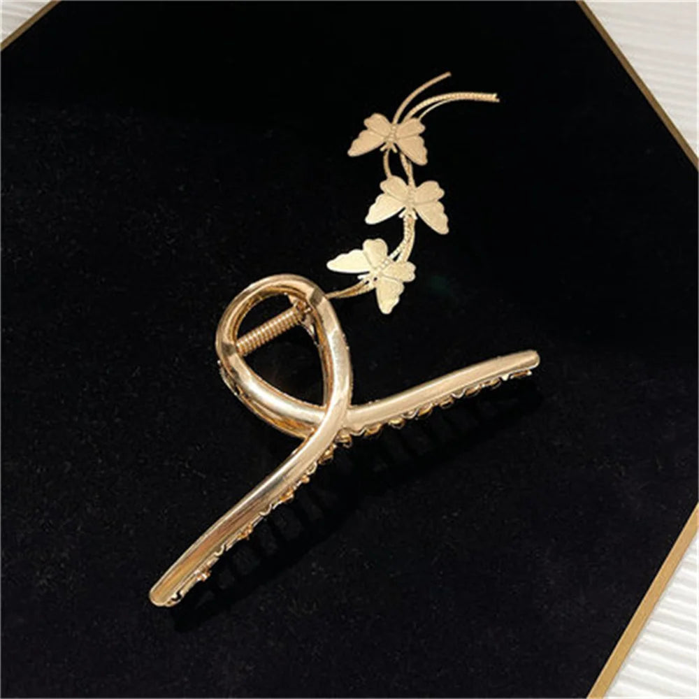 Temperament Hollow Butterfly Hair Claws Nonslip Elegent Golden Clips With Butterfly Tassel Hairband Hair Accessories
