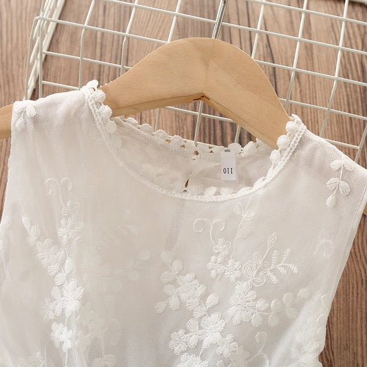 White Elegant Princess Dresses for Girls Clothes Sleeveless Summer Kids Party Lace Dress Baby Children Costumes 6 8 10 12 Years