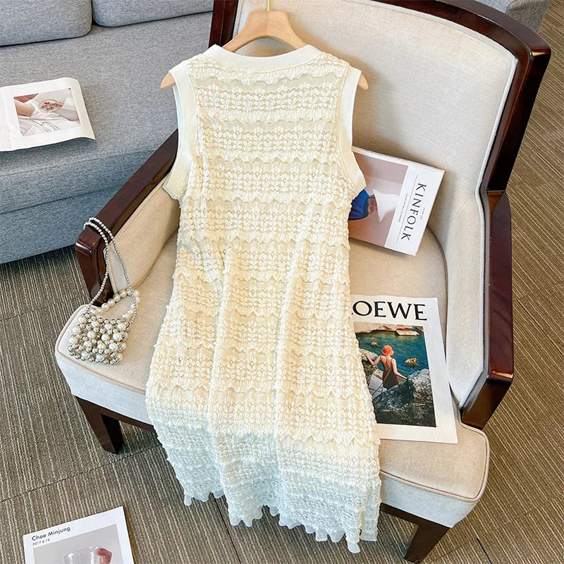 150Kg Plus Size Women's Summer Lace Knitted Suspender Dress Bust 130cm 5XL 6XL 7XL 8XL High Stretch Outside Dress