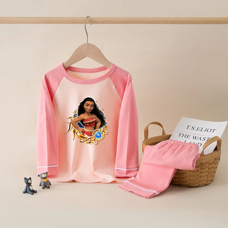 Moana 100% Cotton Kids Boys Girls Pajamas Sets Sleepwear Cartoon Long Sleeve T-Shirt Tops Pants Baby Autumn Clothes