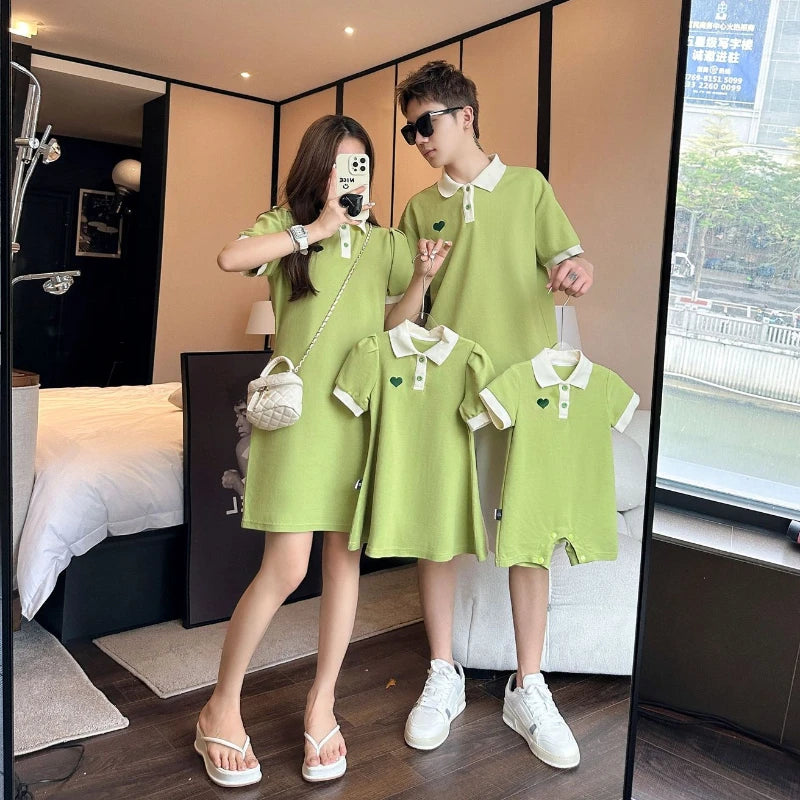 Mother and Daughter New Parent-child Matching Clothing for All The Family Outfit Baby Girl Matching Dress Dad Son Shirt 2024