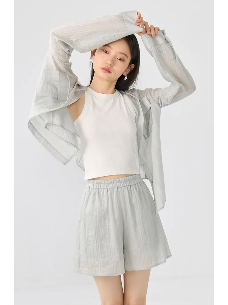 ZIQIAO Petite Hooded Sunscreen Shirt Women's 2024 Summer New Off Shoulder Long sleeved Breathable Casual Top clothes