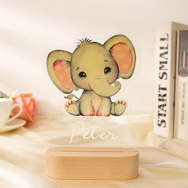 Personalized Children Animal LED USB Night Light Custom Name Acrylic Lamp For Baby Kids Bedroom Home Decoration Birthday Gift