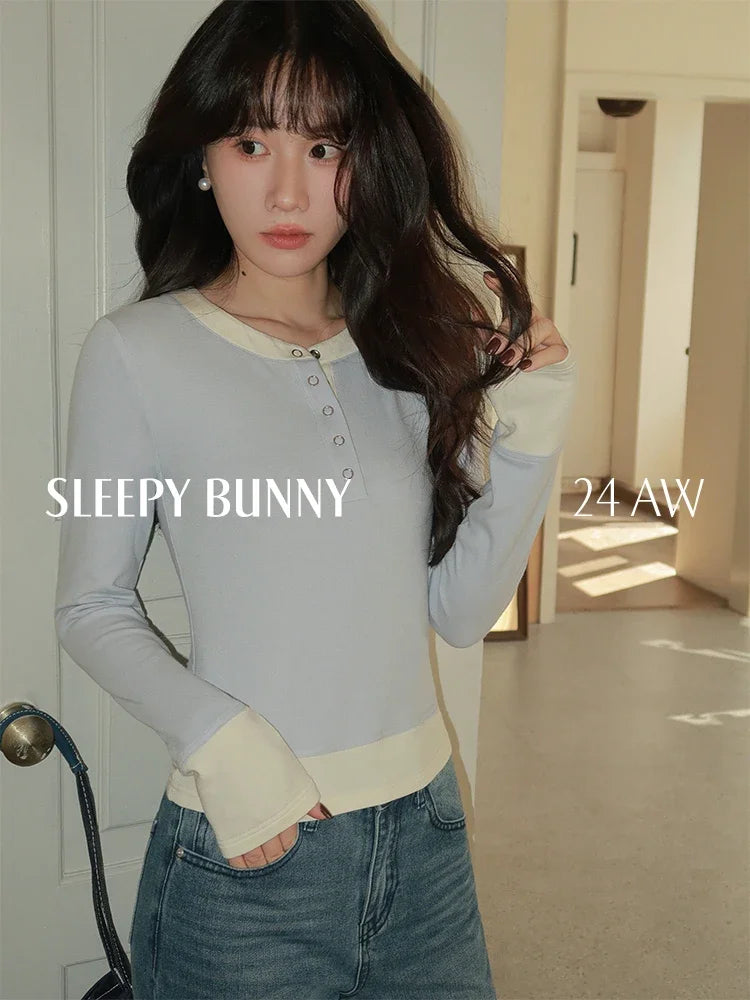 Winter Women Slim Fit Fake Two-Piece Design Long Sleeve T-Shirt Short Cropped Base Top Elegant Petite Style Casual Inner Wear clothes