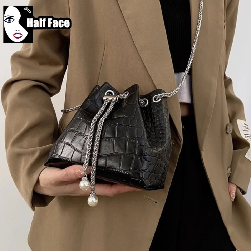 Y2K Girl Harajuku Women’s Gothic Handbags High Street Punk Streetwear One Shoulder Casual Chains Drawstring Crossbody Bags tote