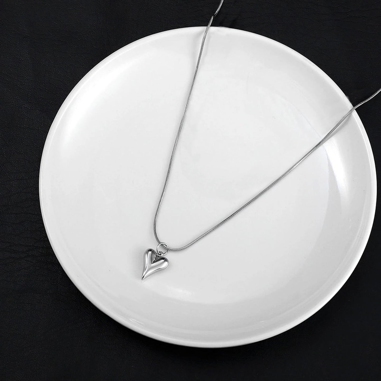 Seakissky Simple Stylish Double-layer Stainless Steel Necklace Charming Love Heart Pendant Hot Selling High-quality Women Gifts
