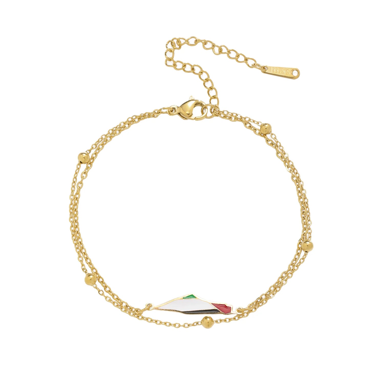 Cazador Palestine Map Double Layers Beads Chain Bracelets for Women Stainless Steel Jewelry Charm Bracelet Gift