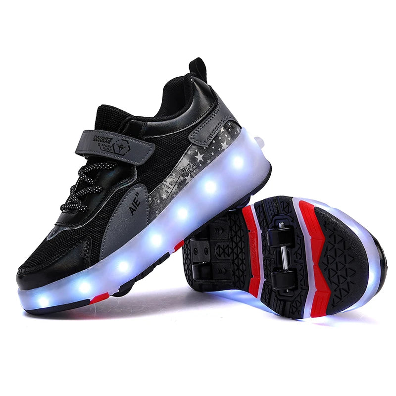 Roller Skate Shoes 4 Wheels Sneakers Children Boys Gift Girls Fashion Sports Casual Led Flashing Light Kids Toys Boots