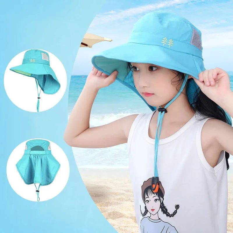 Ready to Ship Kids Sun Hat UV Protection Sunhat 5 Colors Adjustable Water Flap Baby Girl Summer Hats UPF 50+ Beach Hat