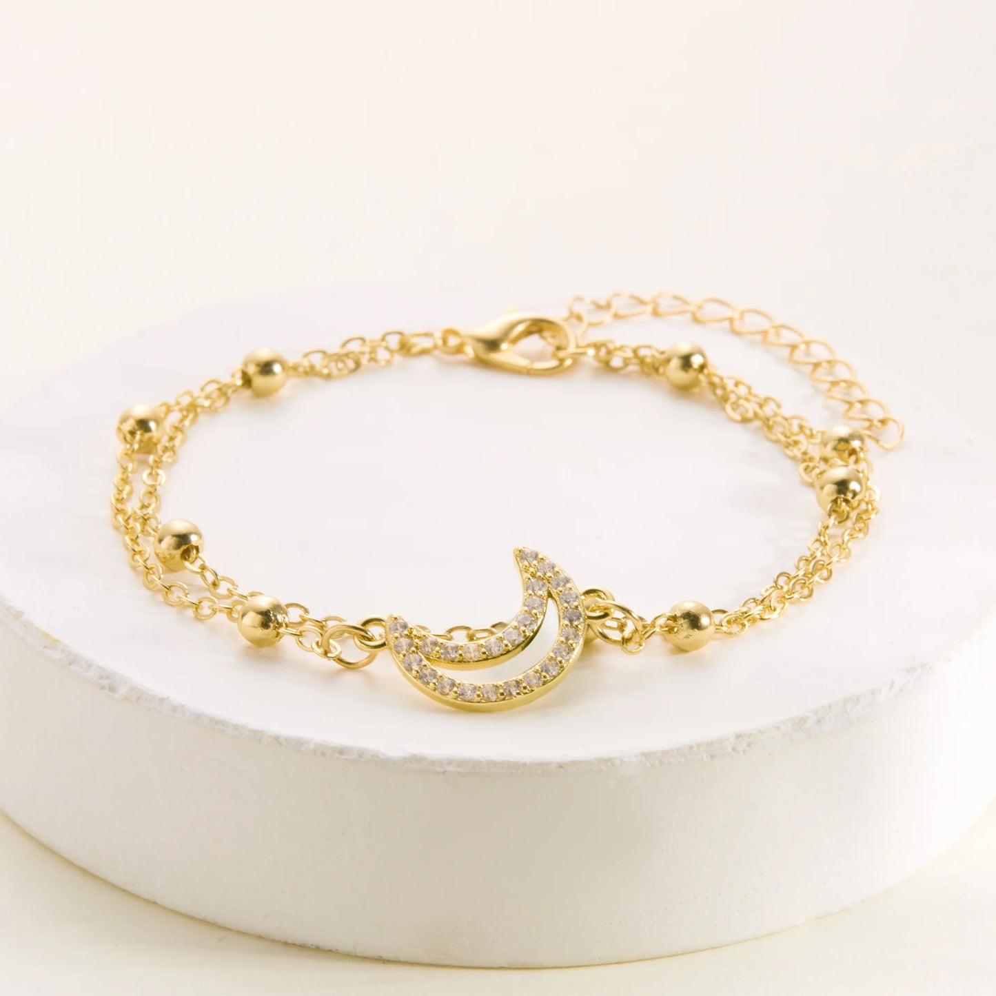 Stainless Steel Hollow Star Moon Bracelet for Women Gold Color Shiny Zircon Metal Chain Bangles Friendship Party Jewelry Gifts