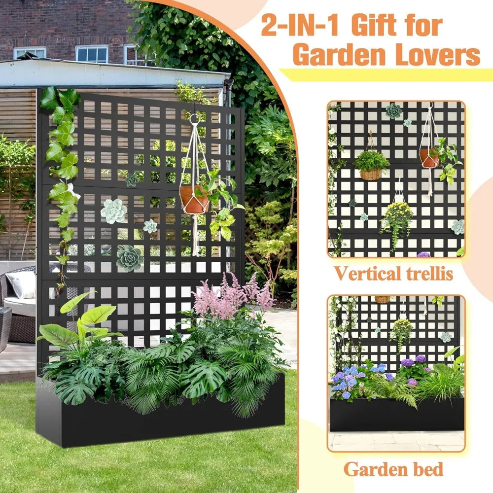 Metal Planter Box with Trellis Raised Garden decoration Bed with Trellis 71"x47"x16", Trellis with Planter Box & Privacy Screen