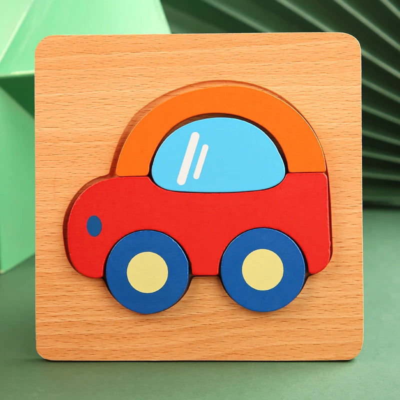 High Quality 3D Wooden Puzzle Baby Cartoon Animal Traffic Jigsaw Early Learning Cognition Game Puzzle Toys for Children