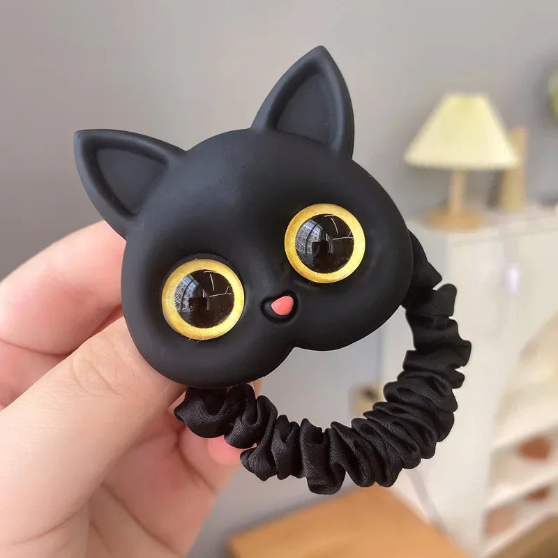 Baby Cartoon Black White Cat Hair Bands Children Elastic Ponytail Holder Rubber Bands Women Hairband Summer Headwear