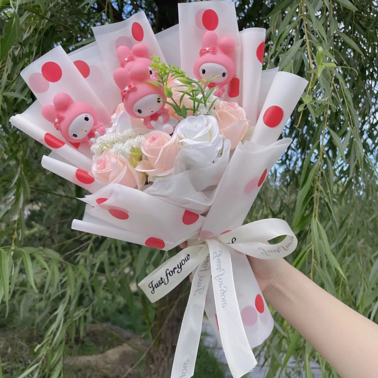 Cartoon Vinyl Doll Hello Kitty With Artificial Flower Creative Bouquet Christmas Valentine Birthday Gifts For Girls