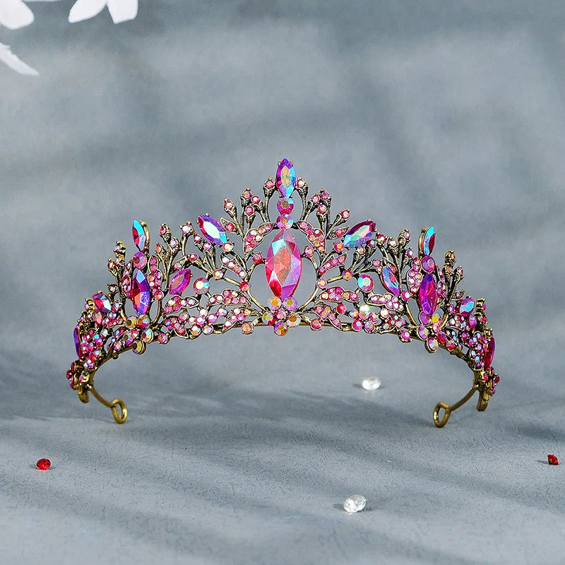 Elegant Rhinestone Bridal Crown Hair Jewelry Pink Crystal Crown Diadem Hair Accessories Headpieces Head Jewelry Wedding Tiara