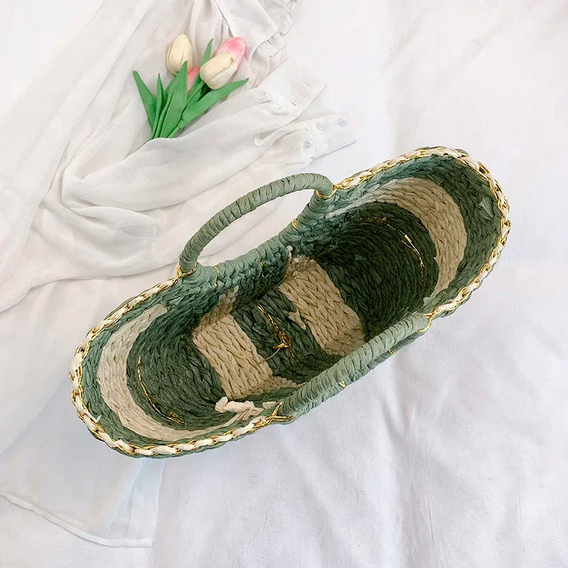 Large Beach Straw Bag 2025 Summer Rattan Woven Handbags Half Moon Design Top-Handle Tote Ladies Travel Shopping Bag Purse Sac